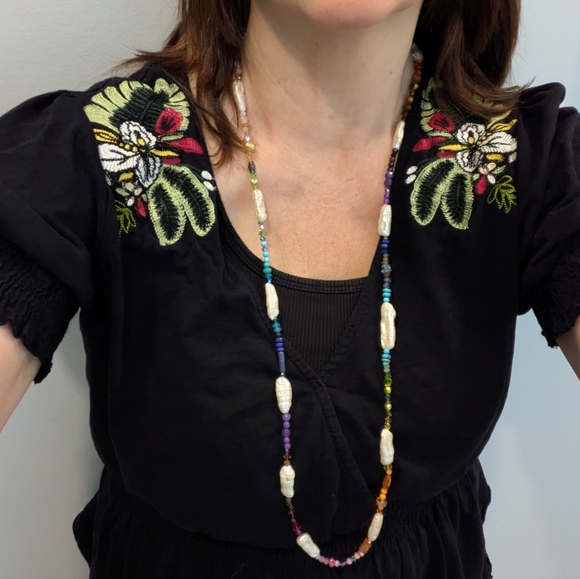 Long Colorful Pearl Gemstone Necklace - Picture 14 of 15